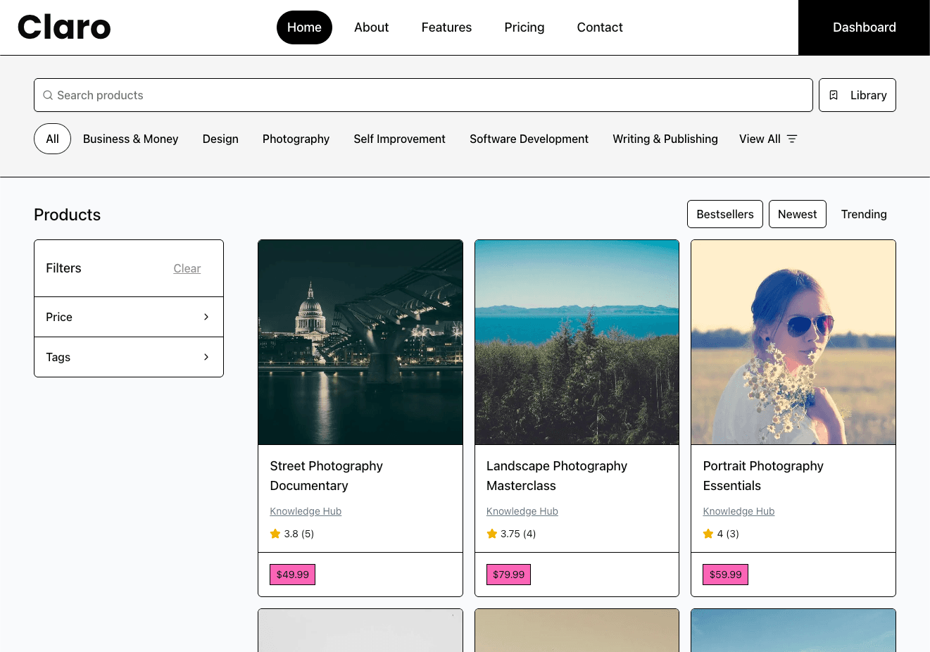 Claro storefront and product catalog