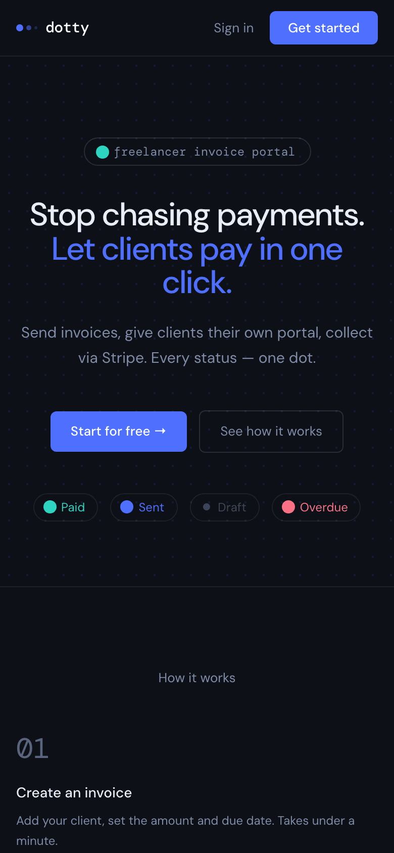 Dotty landing on mobile